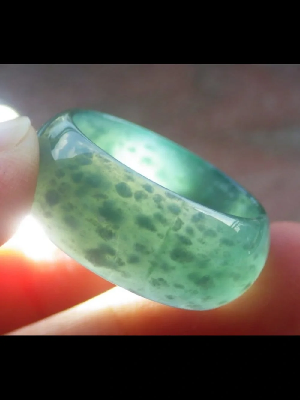 Certificate Jadeite Jewelry Jade luck Green Thick Ring Size9.5